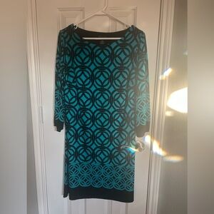 Enfocus Studio Celtic Knot Print Dress - Aqua/Black - Long Sleeve - Size 10